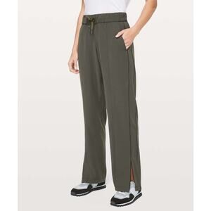New Lululemon 6 On The Right Track Pant Dark Olive Black Drawstring Slit Ankle